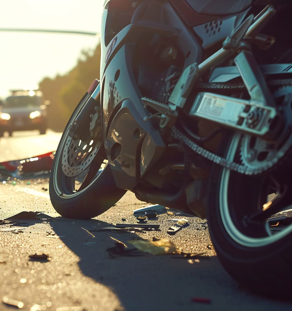 Crash on the road. Close up of a motorcycle accident on the road